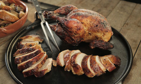 Rotisserie-Smoked Chicken with Drip Pan Root Vegetables