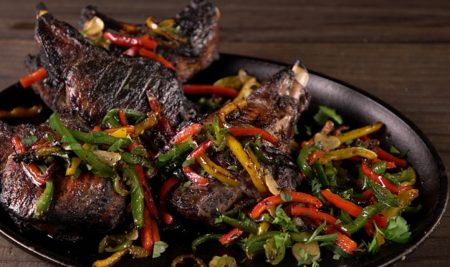 Caveman Pork Chops with Poblano Pan-Fry