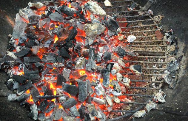 Charcoal in grill