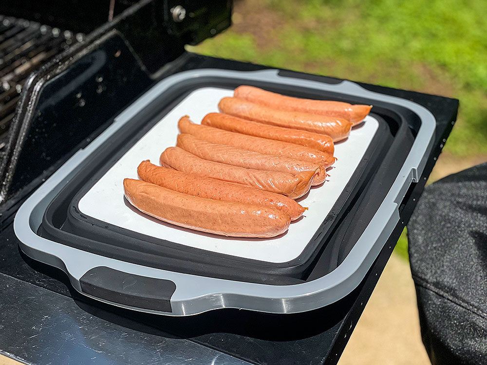 Uncured Hedgehoged Hot Dogs for the Gas Grill