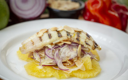 BBQ Lionfish with Orange Almond Slaw
