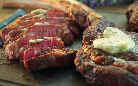 Wood-Grilled Beef Tomahawks with Blue Cheese Butter