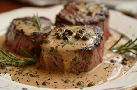 Filet Mignon with Peppercorn Cream Sauce