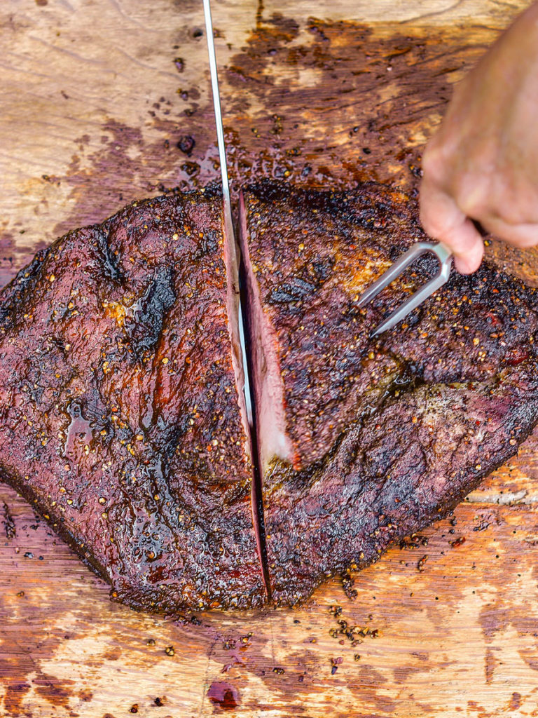 Cutting the brisket into 2 sections