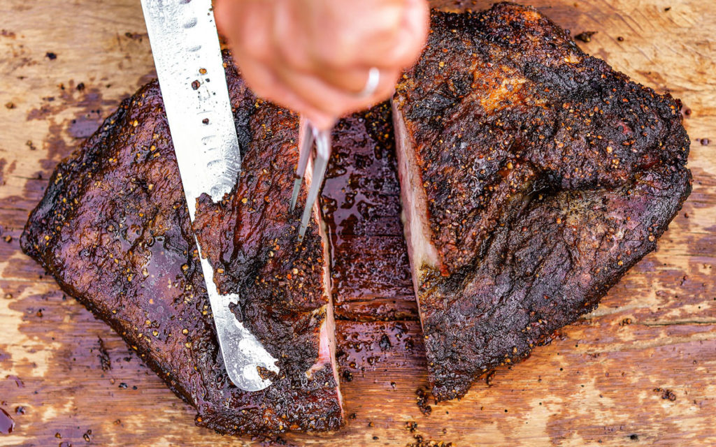 Trim any excess fat off the top of the brisket