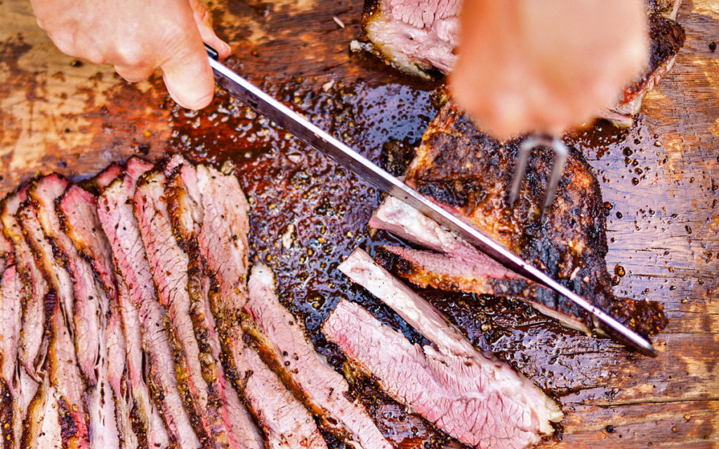 Slice the brisket point pieces against the grain
