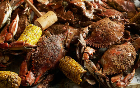 Maryland steamed crabs over a wood fire