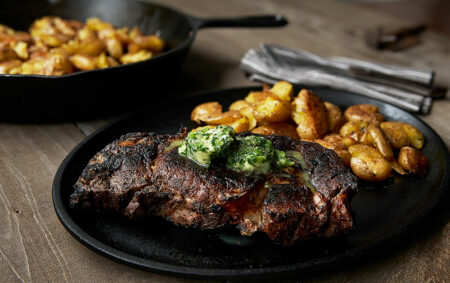 Smoked, Grilled Rib -Eye Steaks with Jalapeño Horseradish Butter