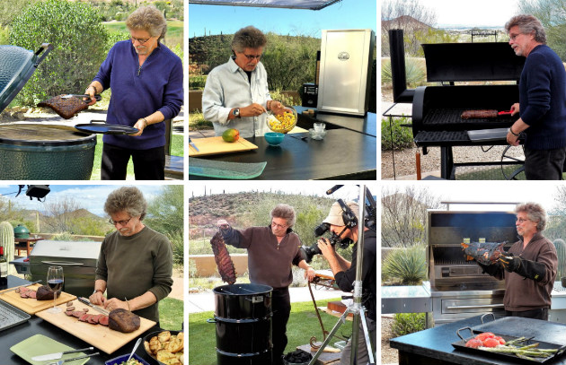 Steven Raichlen with six different smokers on the set of Project Smoke