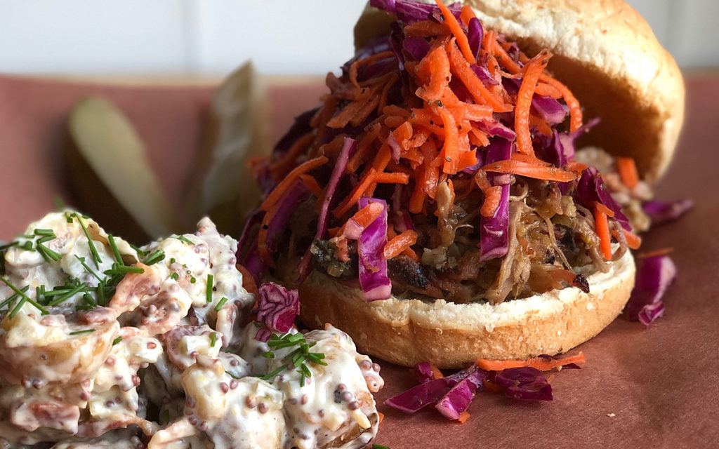 Pulled Pork Sandwich made with the snake method