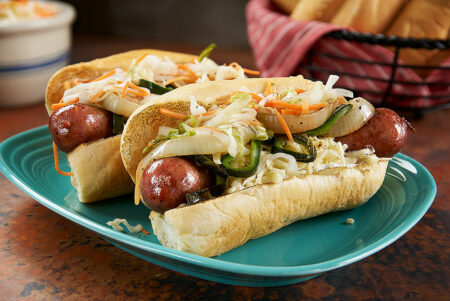 Hot Gut Hero (Beef Sausage and Pepper Jack Cheese Sandwich)